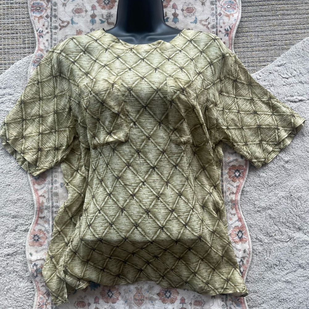 Valentino Miss V Vintage Silk Sheer Blouse in Olive